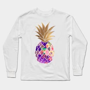 Aloha pineapple, purple + faux gold Long Sleeve T-Shirt